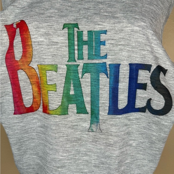 The Beatles Gray/Rainbow Graphic Drop Armhole, Sleeveless Crop Tank. Size- L - Picture 2 of 7